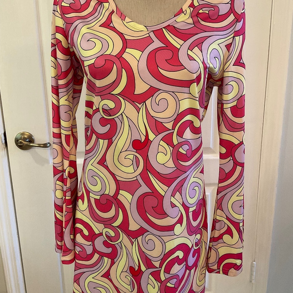 Unbranded Pink 70’s Look Long Sleeve Mini Dress size M